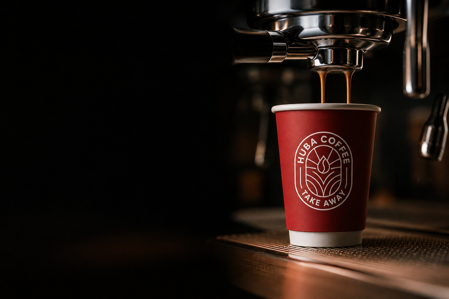 Huba Coffee bardağına akan taze espresso