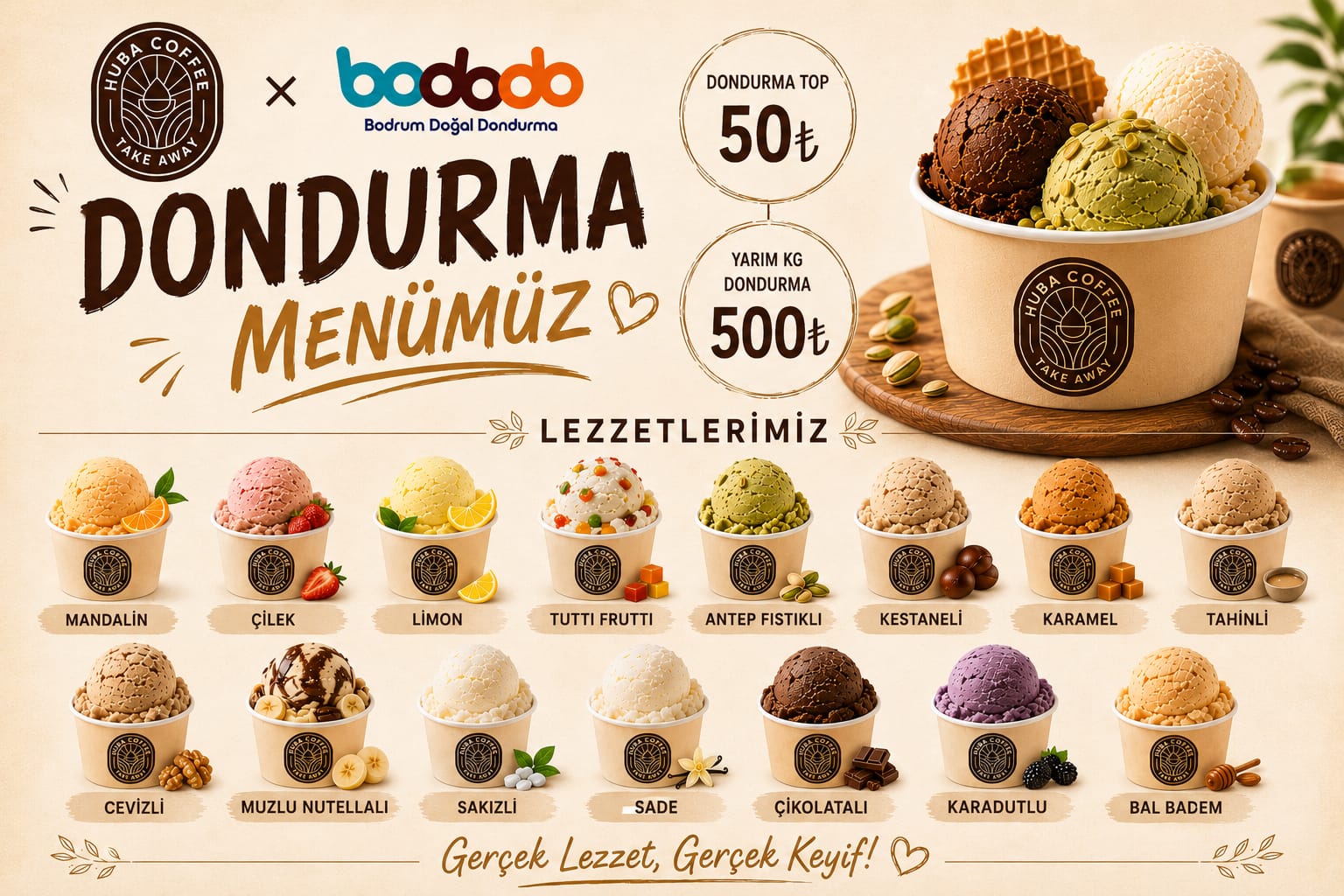 Huba Coffee Bododo dondurma menüsü